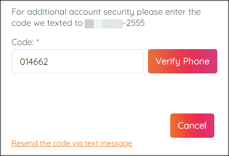 A screenshot of the Phone enrollment page, showing the Code field.