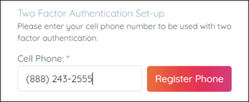 A screenshot of the Cell Phone registration page.