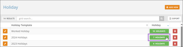 A screenshot of the Holiday Template page.