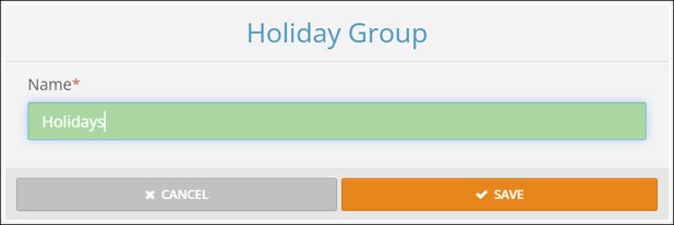 A screenshot of the Holiday Group name editing pop-up.