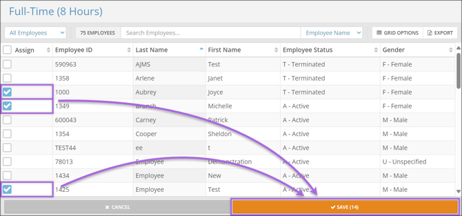 A screenshot of the employee selection process.