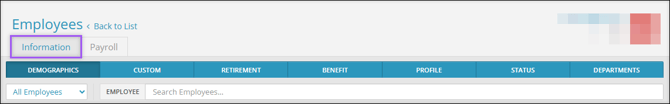 A screenshot of the Employee Center, highlighting the Information tab.