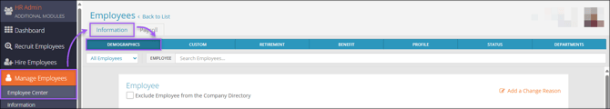 A screenshot of the Demographics page, highlighting the navigation path.