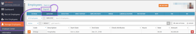 A screenshot of the navigation path to the Auto Pay page.