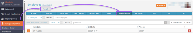 A screenshot of the navigation path to the Labor Allocation page.