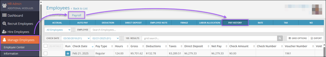A screenshot of the navigation path to the Pay History page.