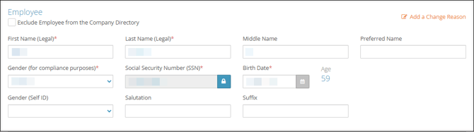 A screenshot of the Demographics page Employee section.