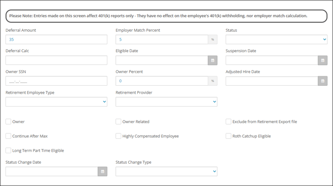 A screenshot of the Employee Center Retirement tab.