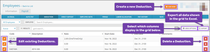 A screenshot of the Deduction tab.