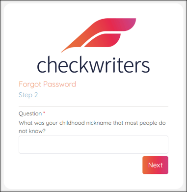 A screenshot of Step 2 of the Forgot Password process.