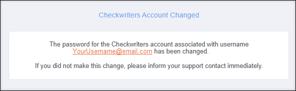 A screenshot of the Checkwriters Account Changed email.