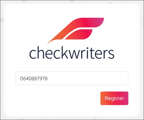 A screenshot of the Checkwriters registration page.