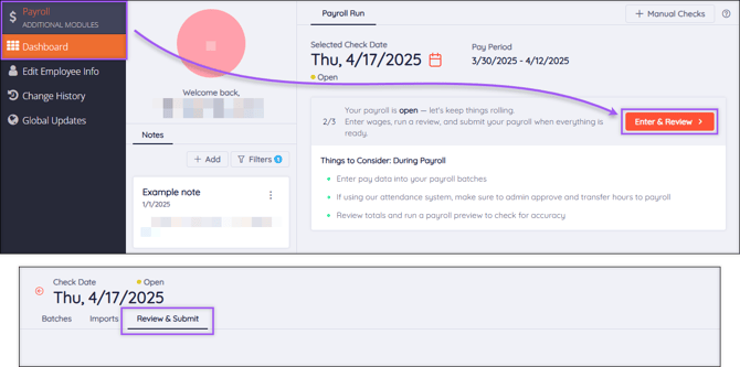 A screenshot of the navigation path to Review and Submit.