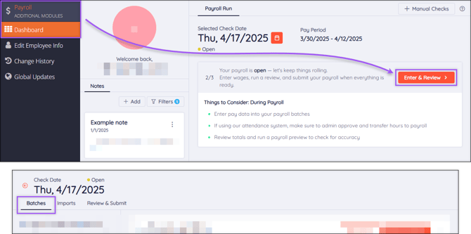 A screenshot of the navigation path to the Batches tab.