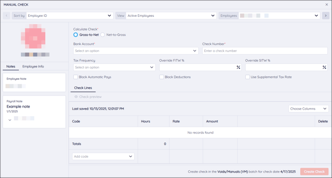 A screenshot of the Manual Check page.