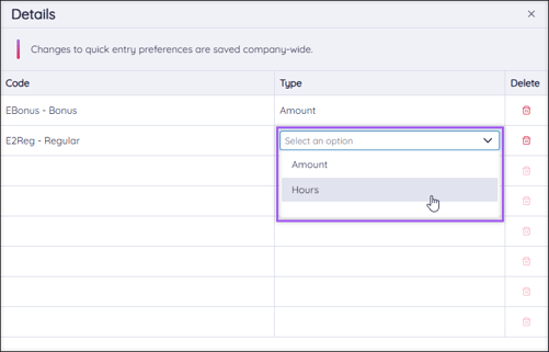A screenshot of the Change Columns aside, highlighting the Type column.