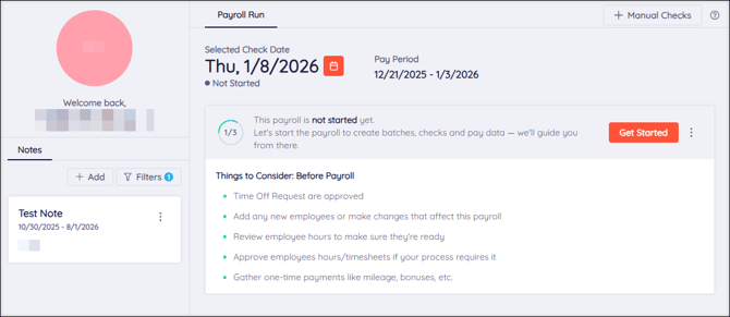 A screenshot of the Payroll Dashboard.