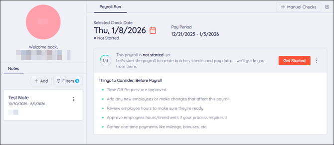 A screenshot of the Payroll Dashboard.