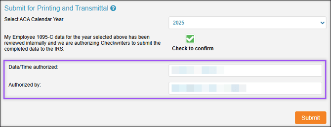 A screenshot of the Submit for Printing and Transmittal section of the Co and Aggregate setup page.