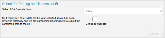 A screenshot of the Submit for Printing and Transmittal section of Co and Aggregate.