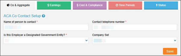 A screenshot of the ACA Co Contact Setup section of Co and Aggregate.