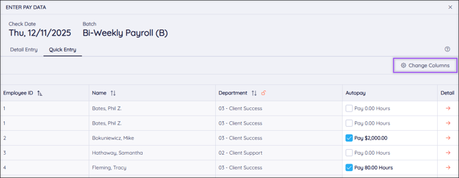 A screenshot of the Quick Entry page.