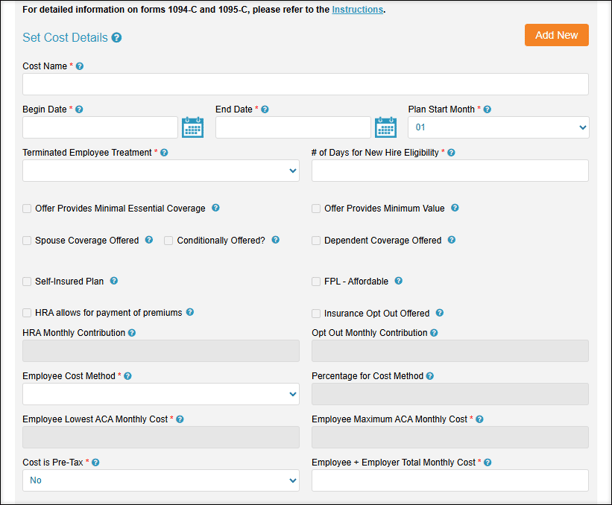A screenshot of the Set Cost Details section of Cost and Compliance Setup