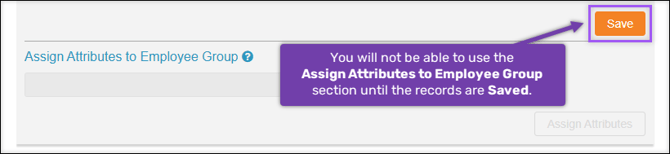 A screenshot of the Assign Attributes to Employee Group section of the Cost and Compliance Setup.