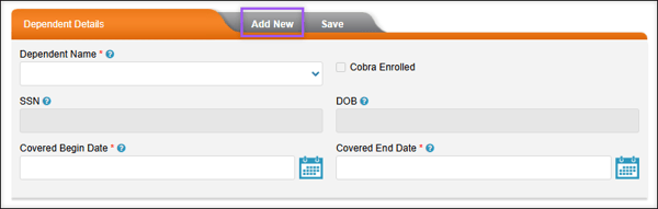 A screenshot of the Dependent Details section of the Employee Dependent page, highlighting the Add New button.