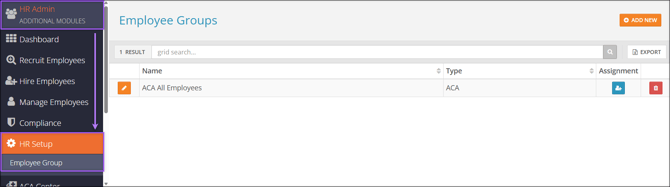 A screenshot of the navigation path to the Employee Groups page.