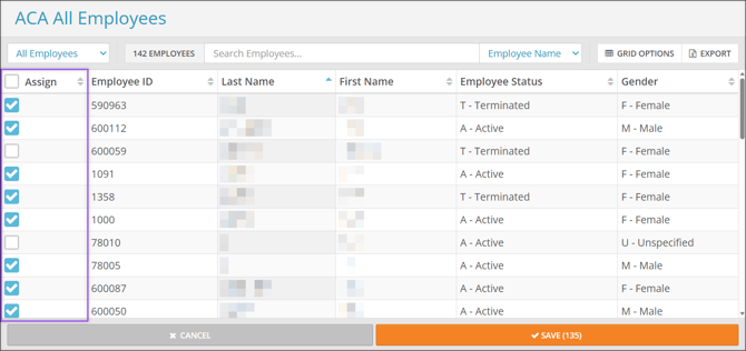 A screenshot of an Employee Group Assignment page.