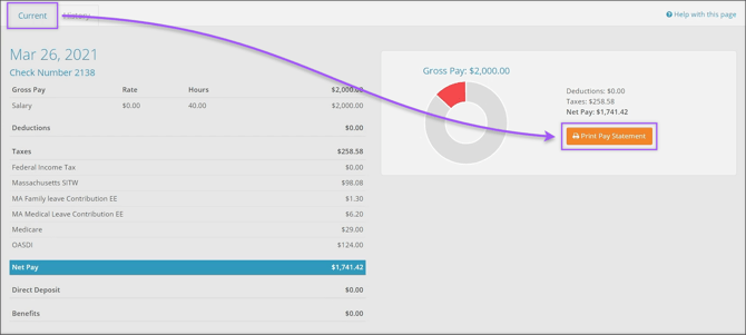 A screenshot of the My Pay Dashboard, highlighting the Print Statement button.