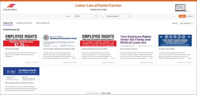 A screenshot of the Labor Law ePosterCenter on the Federal page.