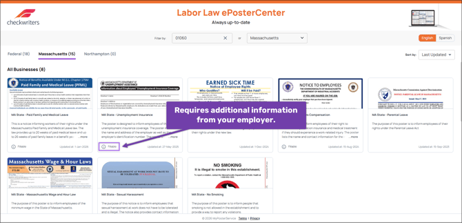 A screenshot of the Labor Law ePosterCenter on the State page.