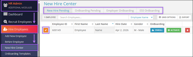 A screenshot of the New Hire Center.