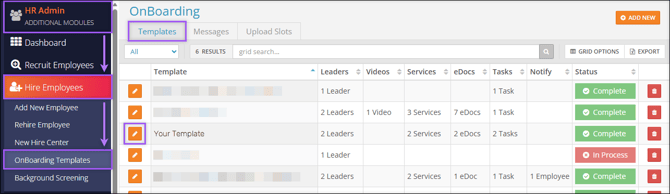 A screenshot of the onboarding Templates page.
