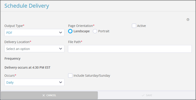 A screenshot of the Report Writer Schedule Delivery aside.