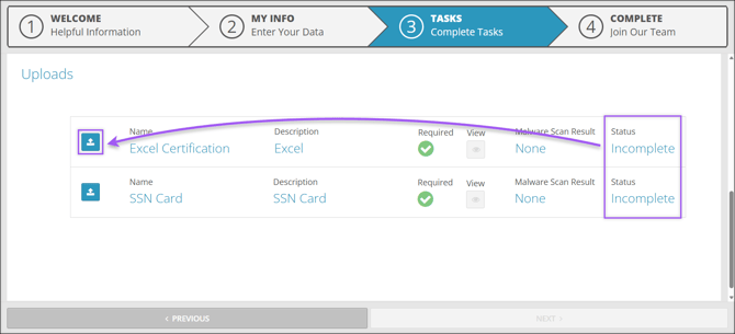 A screenshot of the Uploads section of the Onboarding Tasks.