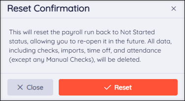 A screenshot of the Reset Confirmation pop-up.