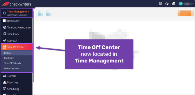 A screenshot of Time Off Center in the Time Management module.