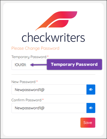 A screenshot of the Change Password screen, highlighting the Temporary Password