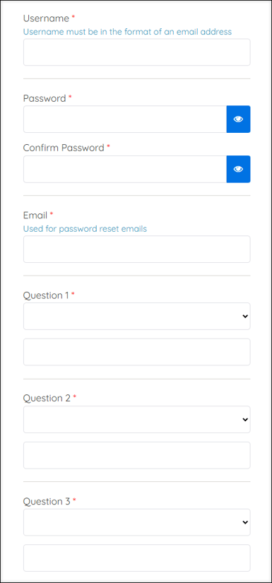 A screenshot of the field required to create an ESS account.