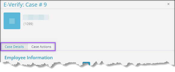 A screenshot of the Case Details tab of an E-Verify Case.
