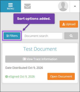 A screenshot of the ESS MY Documents page, highlighting the Filters button.