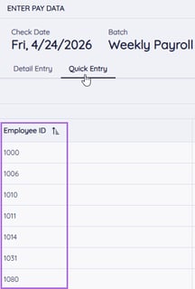 Payroll Quick Entry - Employee ID Sort