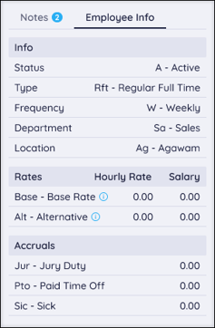 A screenshot of the Employee Info section.