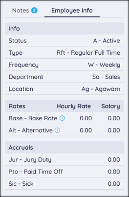A screenshot of the Employee Info section.