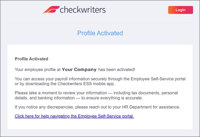 A screenshot of the ESS Profile Activated email notification.