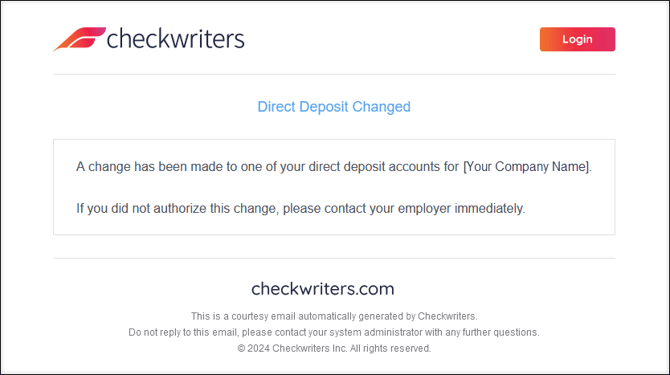 A screenshot of a Direct Deposit Changed email notification.