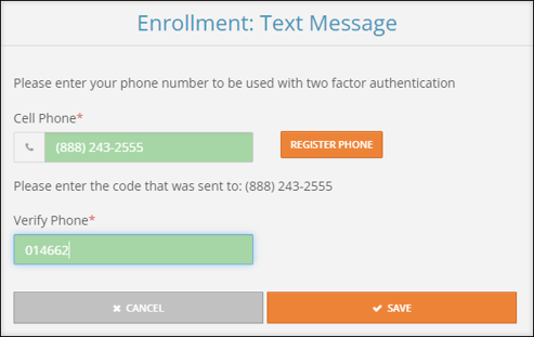 A screenshot showing the access code typed into the Verify Phone field.